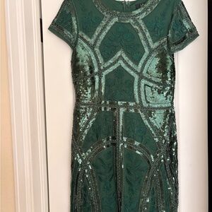 Lulu's Emerald Green Sequin Embroidered Midi Dress